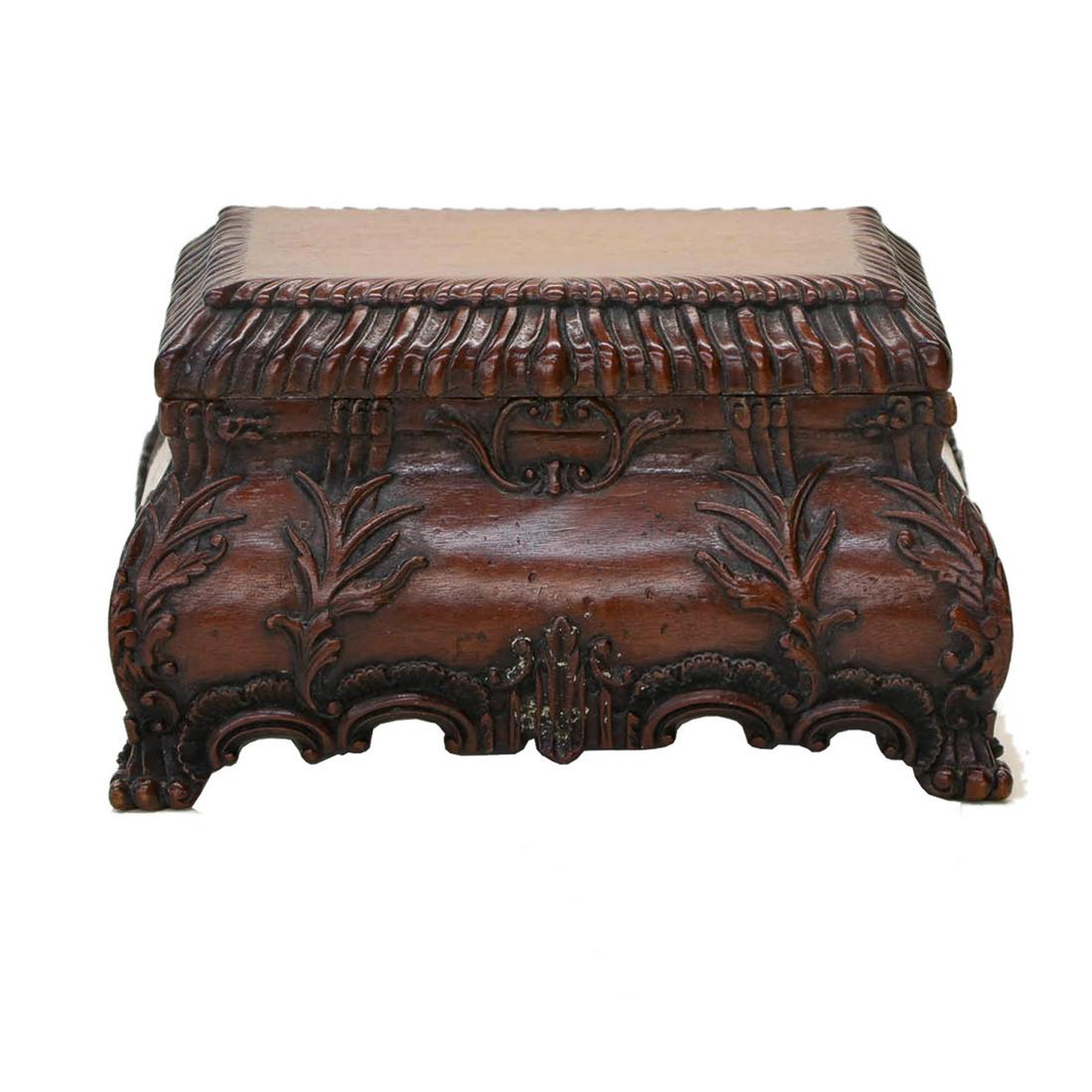 Carved mahogany jewelry box with gadroon carved edge (1 of 6)