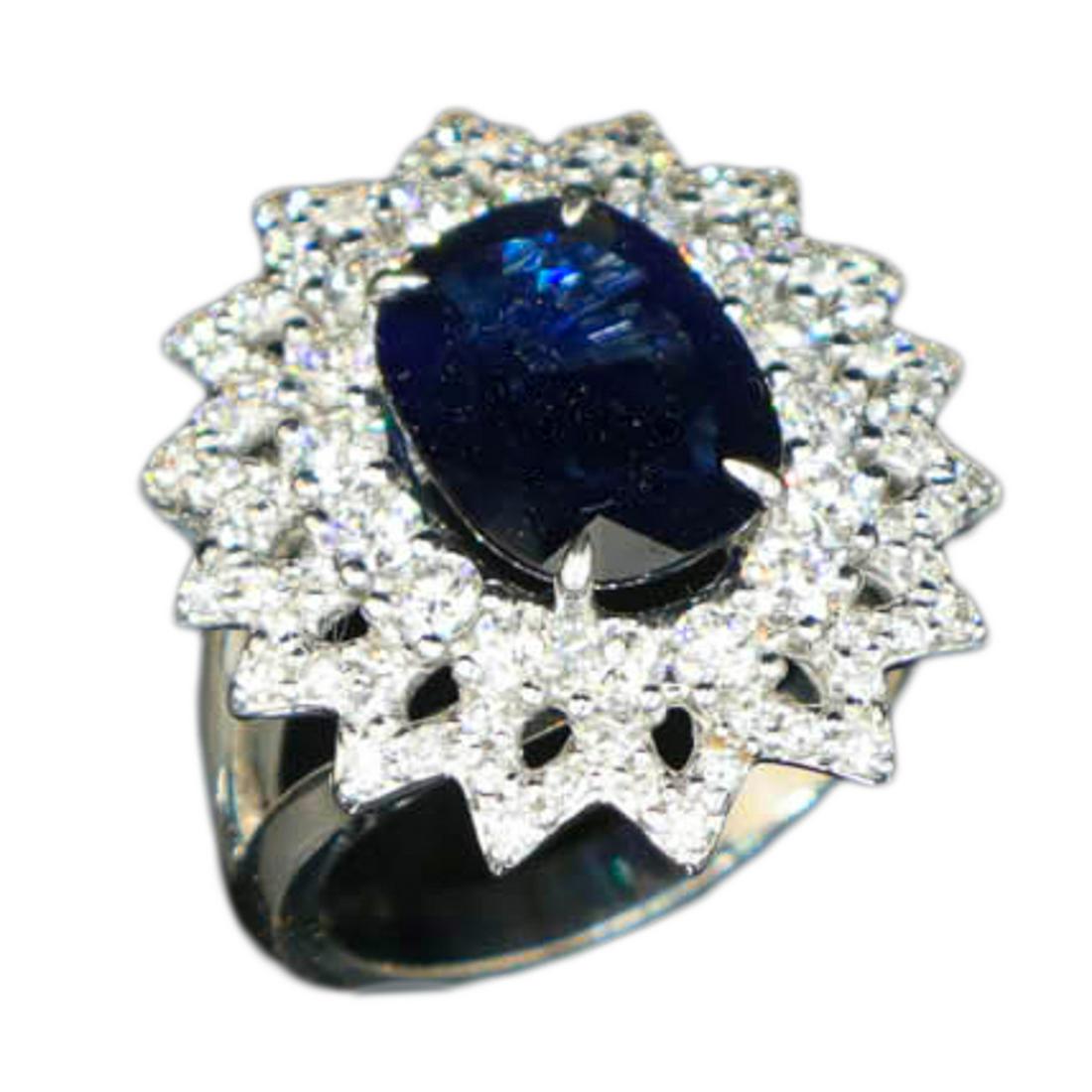 18K white gold blue sapphire and diamond ring (1 of 6)