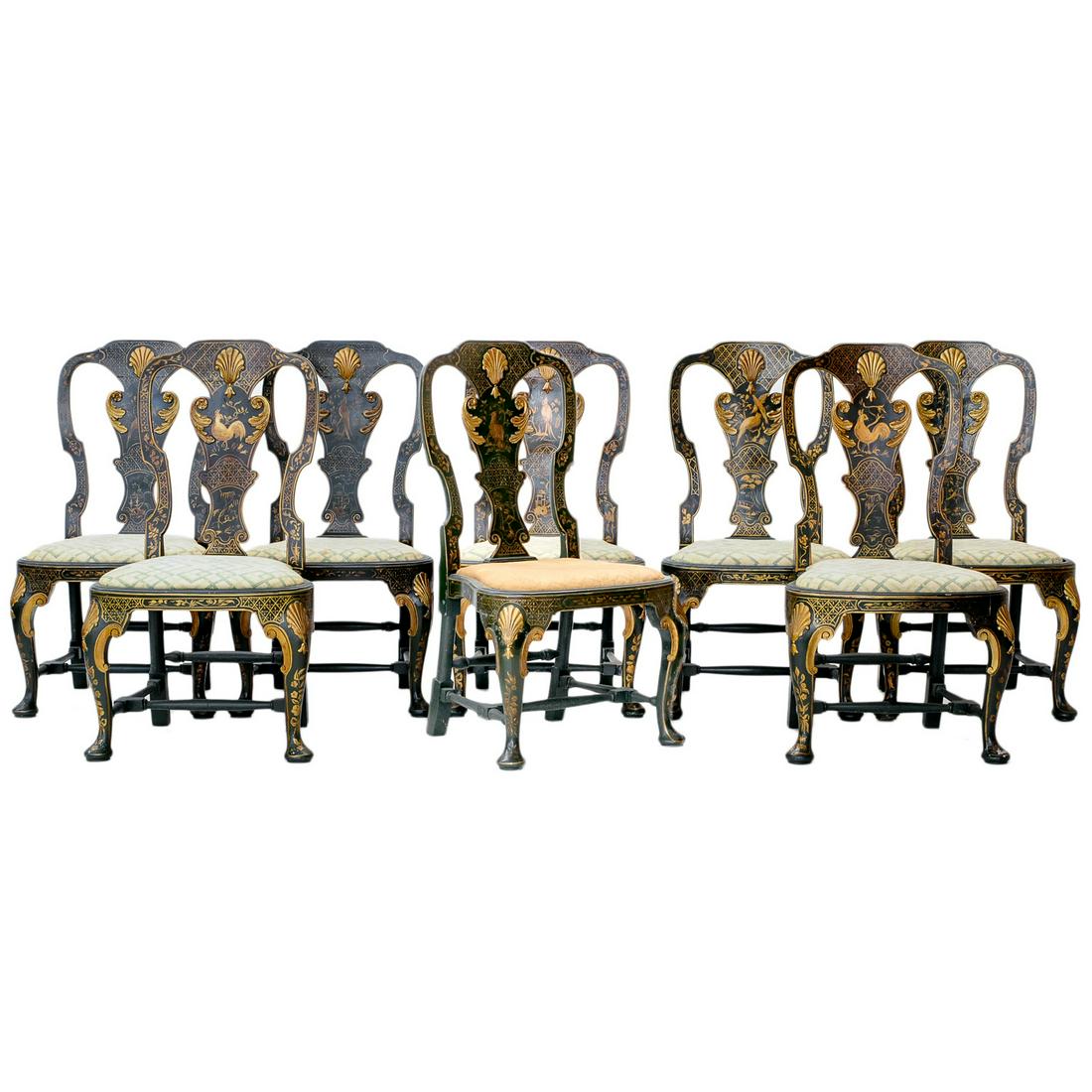 Green chinoiserie lacquered dining chairs (1 of 8)