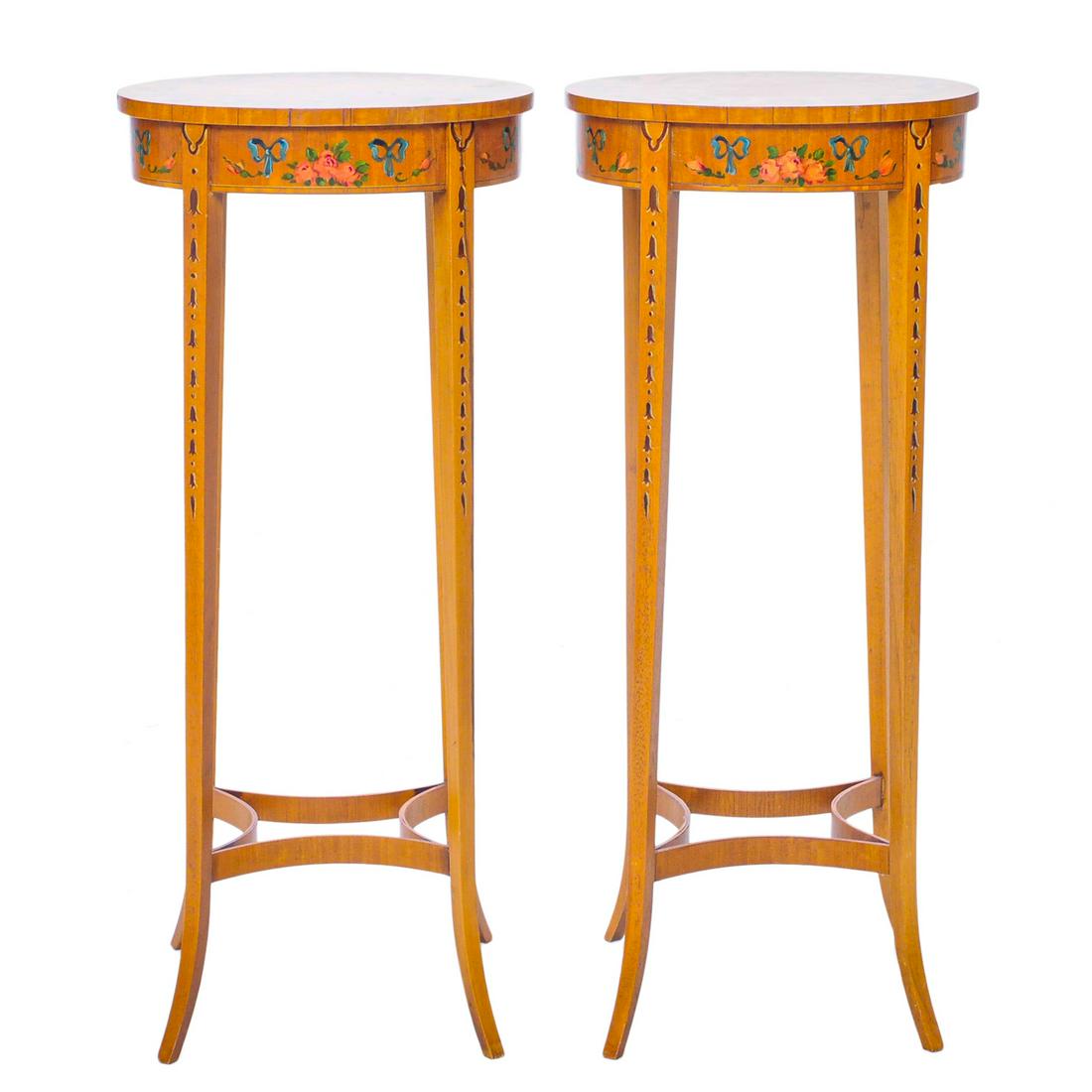 Satinwood pair of side tables with oval tops (1 of 4)