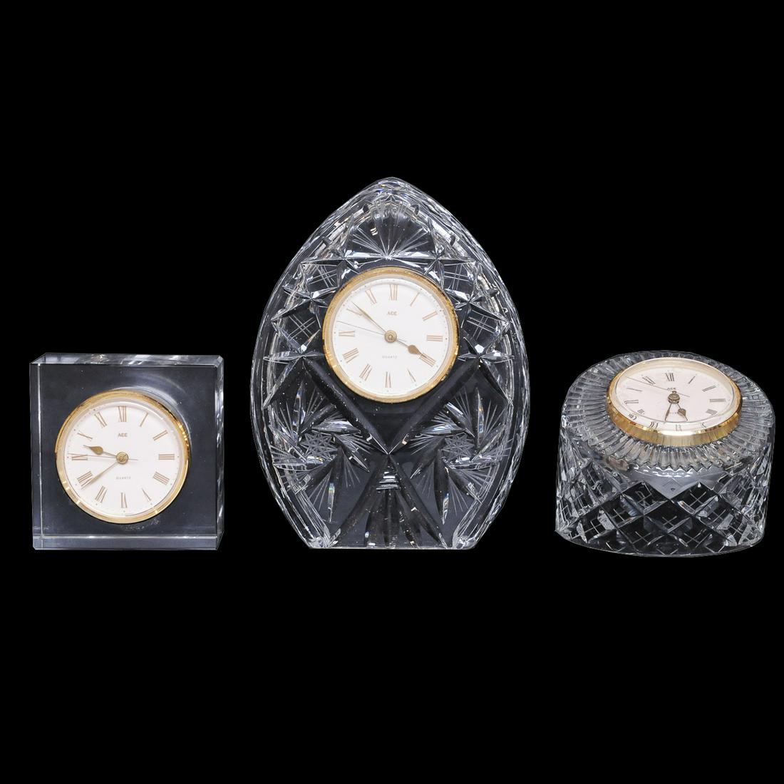 Cut glass desk clocks, group of three, with Ace Quartz (1 of 4)