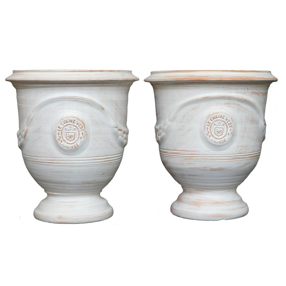 French Unglazed Terra Cotta Urns: French Unglazed Terra Cotta Urns from Le Chene Vert Foundry in Anduze, France. 12" Diameter, 12" High