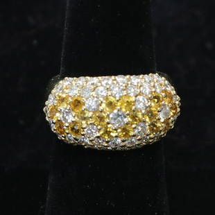 18K Yellow Gold Cartier Style Ring, Size 7: 18K Yellow Gold Cartier Style Ring, Consisting of 18 Round Yellow Sapphires Weighing 1.98 CTS and 47 Round Brilliant Cut Diamonds Weighing 1.92 CTS.. Size 7