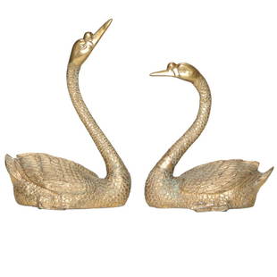 Highly Detailed Brass Sculptures of Sitting Swans: Highly Detailed Brass Sculptures of Sitting Swans. 13" Wide, 19" High and 15" High