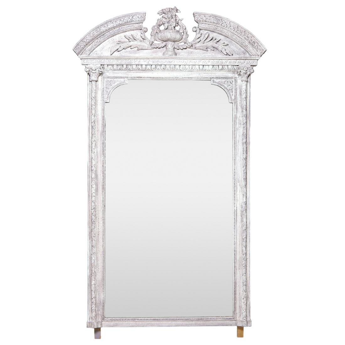 19th C. Painted French Mirror with Crackled White Finish (1 of 5)