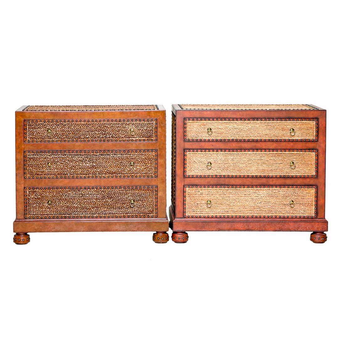 Maitland-Smith Tooled Leather and Rope Bedside Chests (1 of 9)
