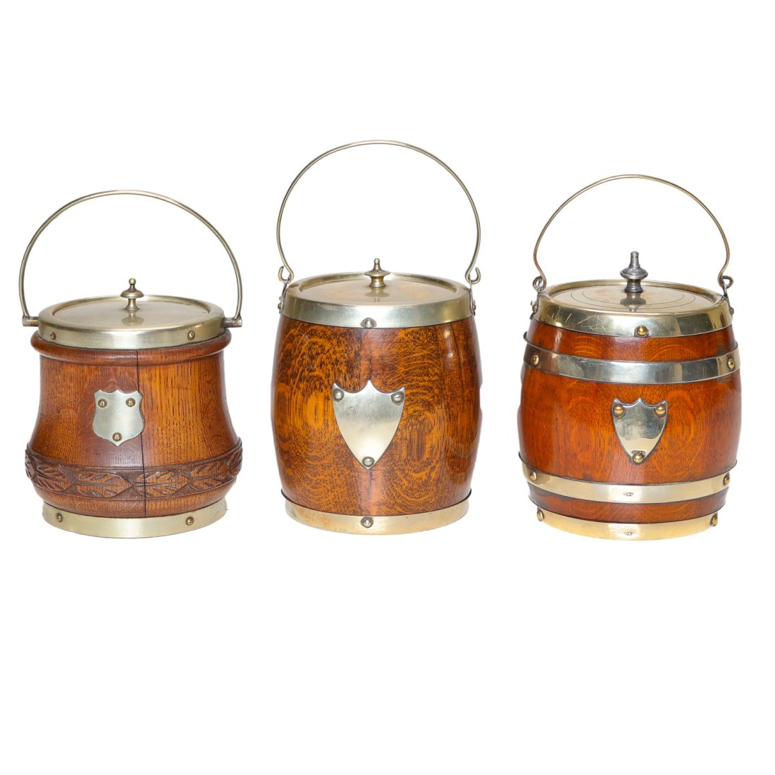 19th C. Oak Biscuit Jars with Silver Plated Lids (1 of 5)