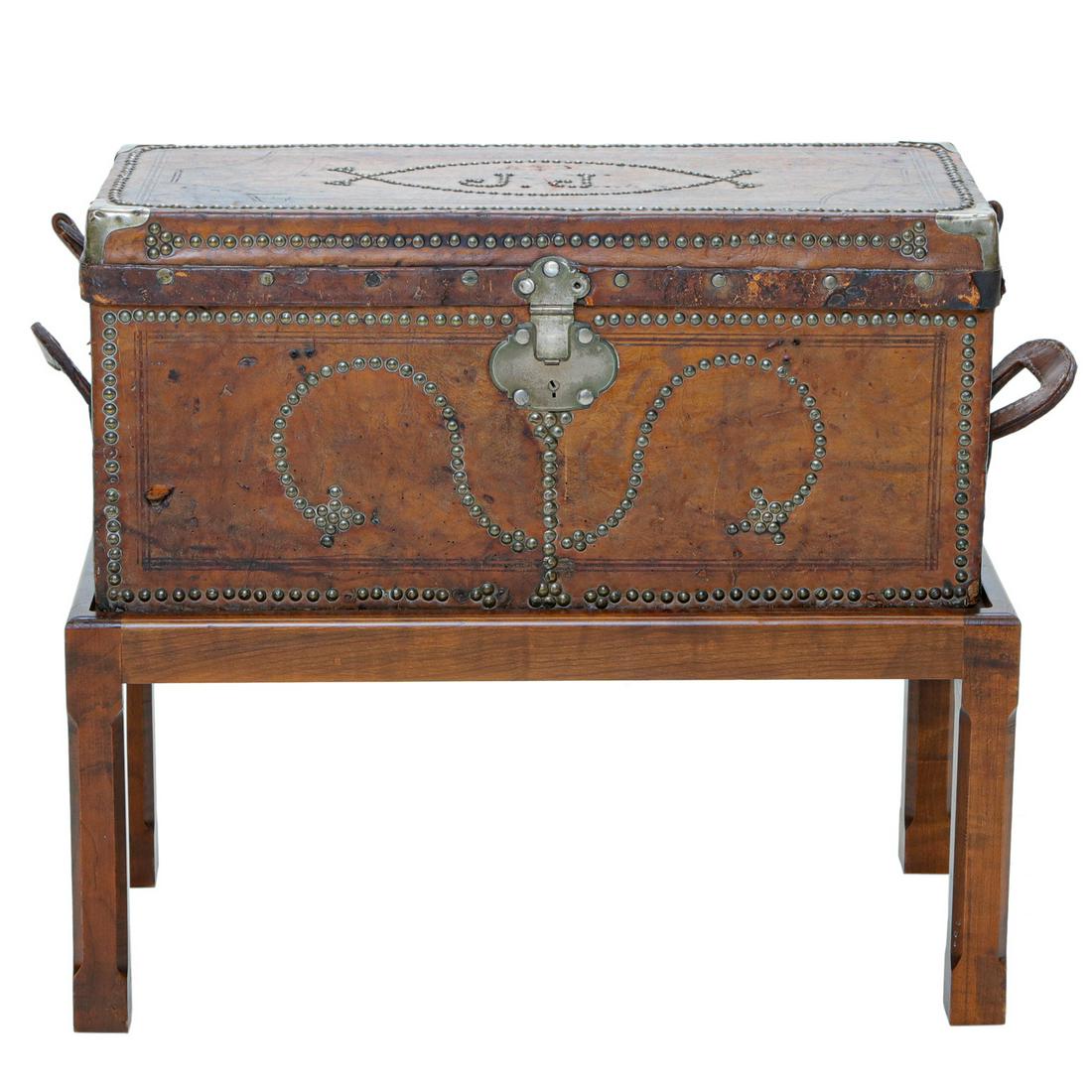 19th C. Tooled Leather Trunk (1 of 7)