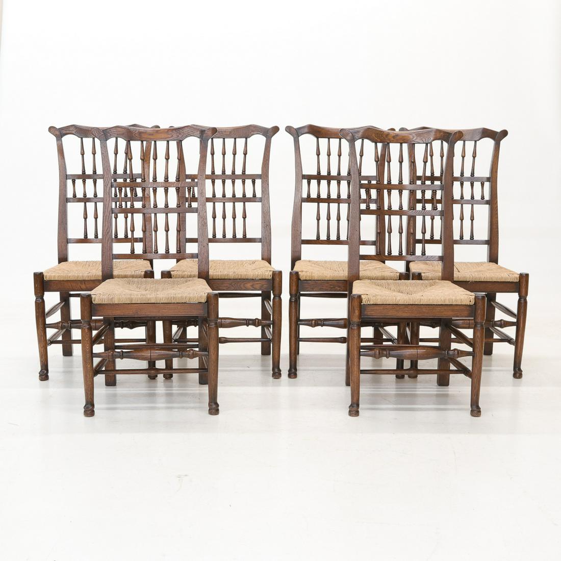 English Spindle Back Oak Side Chairs, Set of Six (1 of 5)