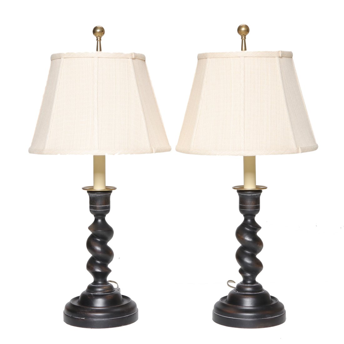 Black Lacquered Barley Twist Wood Candlestick Lamps (1 of 3)