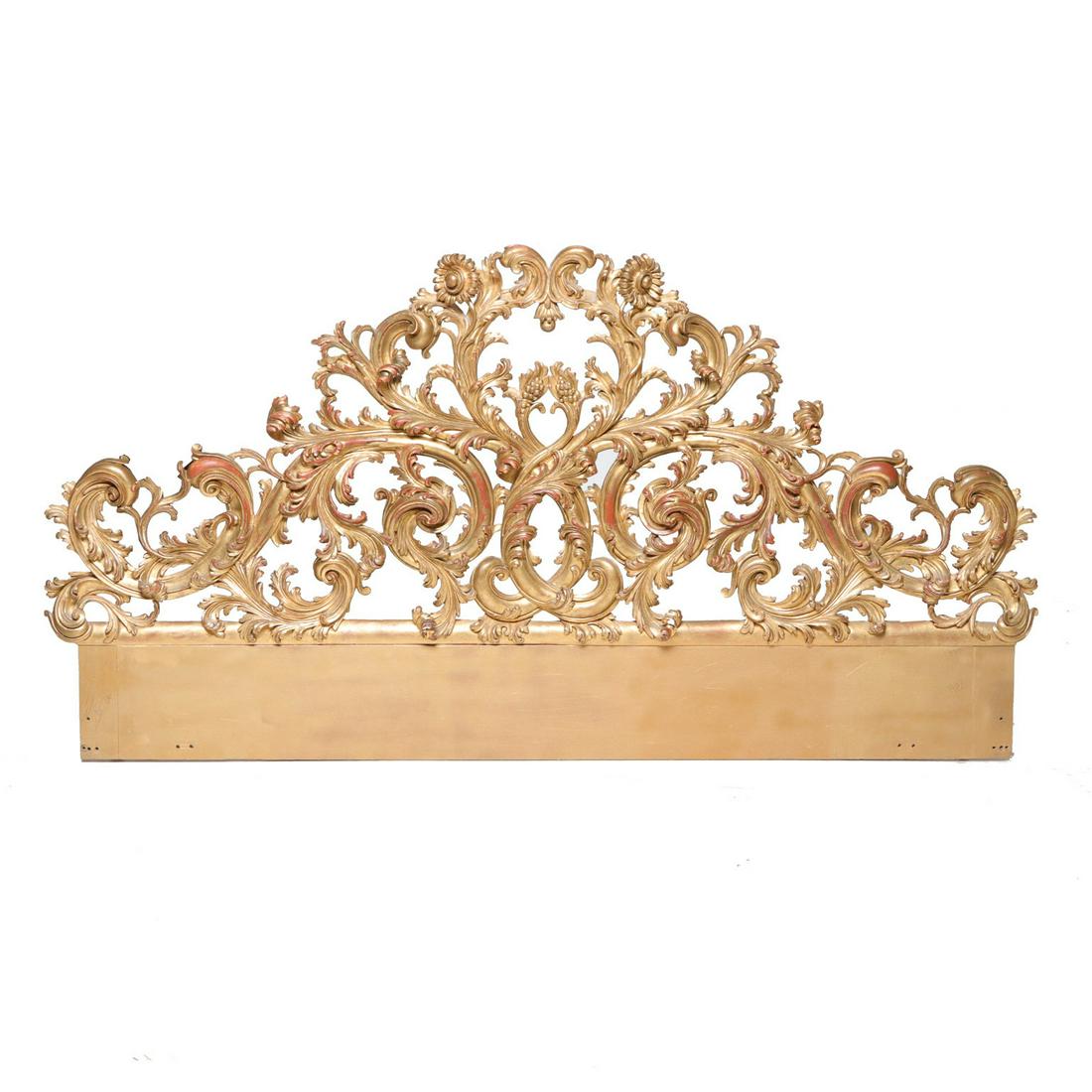 19th C. Italian Giltwood Carved Cartouche: 19th C. Italian Giltwood Carved Cartouche, Converted for Use as a King Size Headboard, C. 1870. 81" Wide, 4" Deep, 41" High