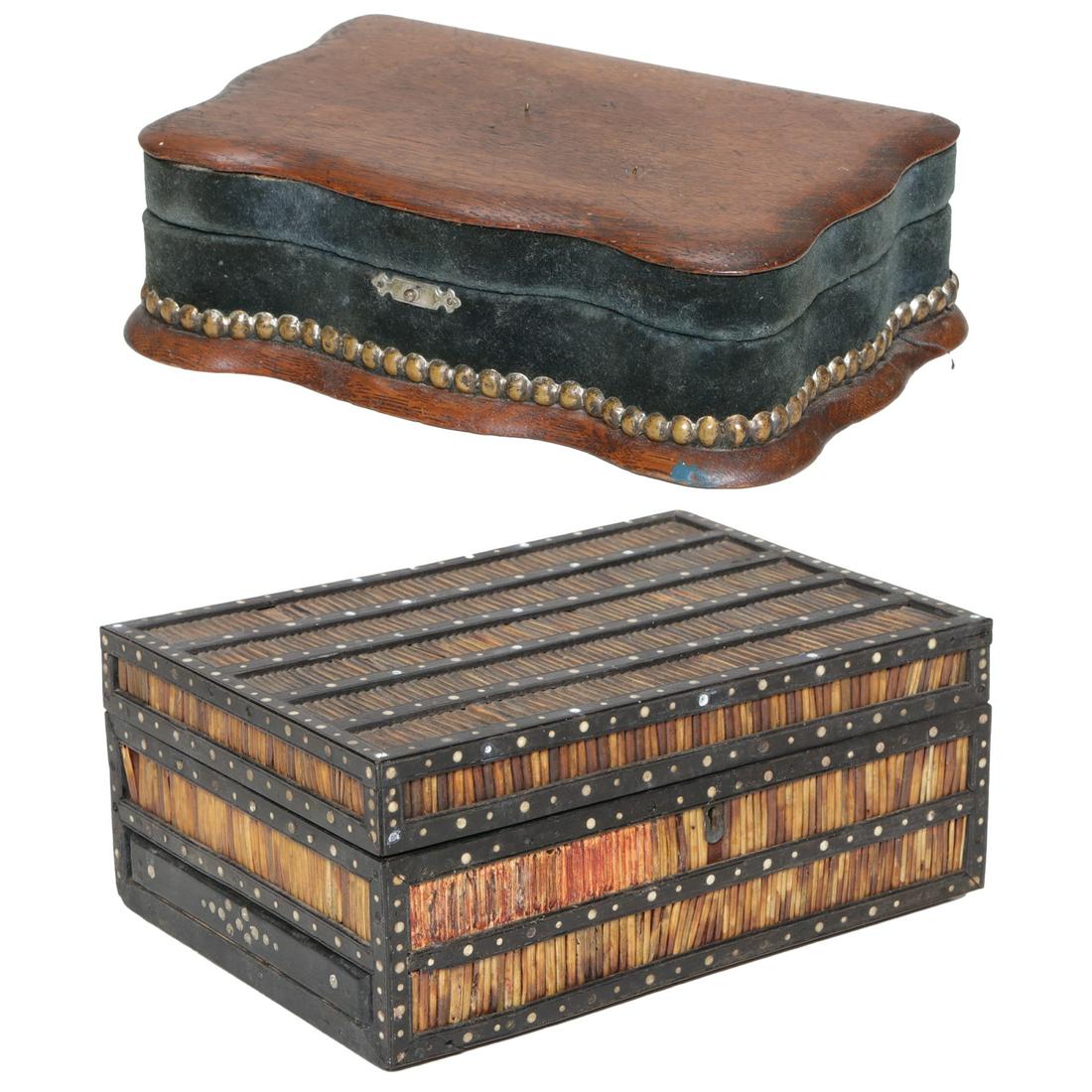 Antique Rattan Gaming Box and Oak Jewelry Box (1 of 5)