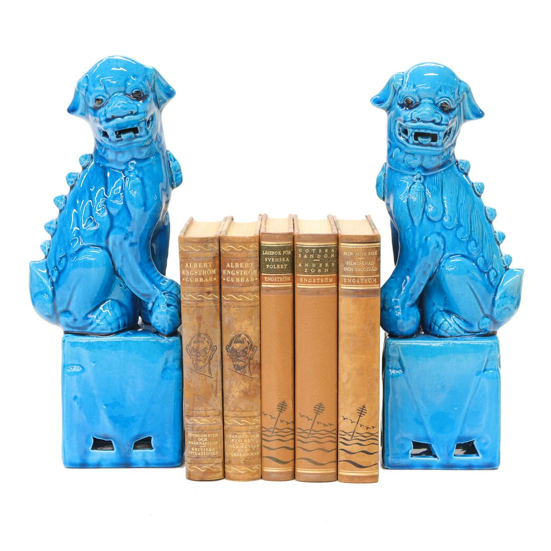 Oriental Blue Porcelain Foo Dog Bookends (1 of 4)