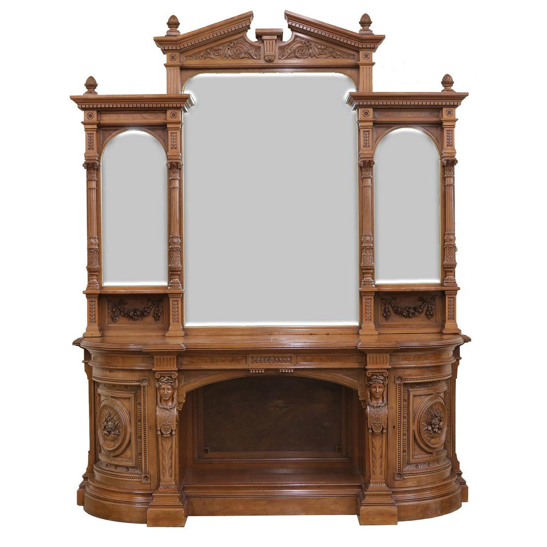 19th C. Scottish Walnut and Pollard Oak Mirror Back Credenza (1 of 9)