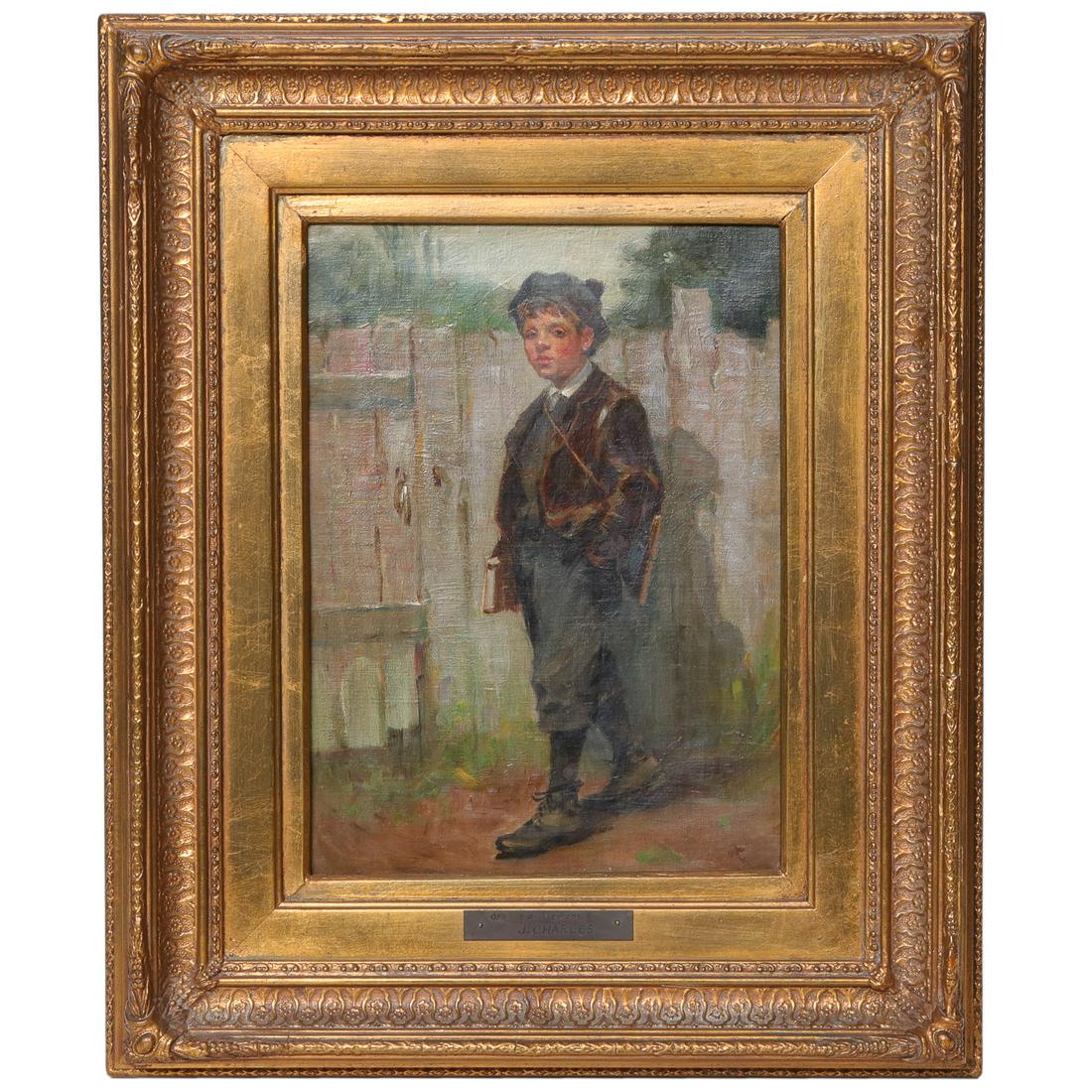 "Off To School"  by J. Charles, 19th C. Impressionist Painting (1 of 5)