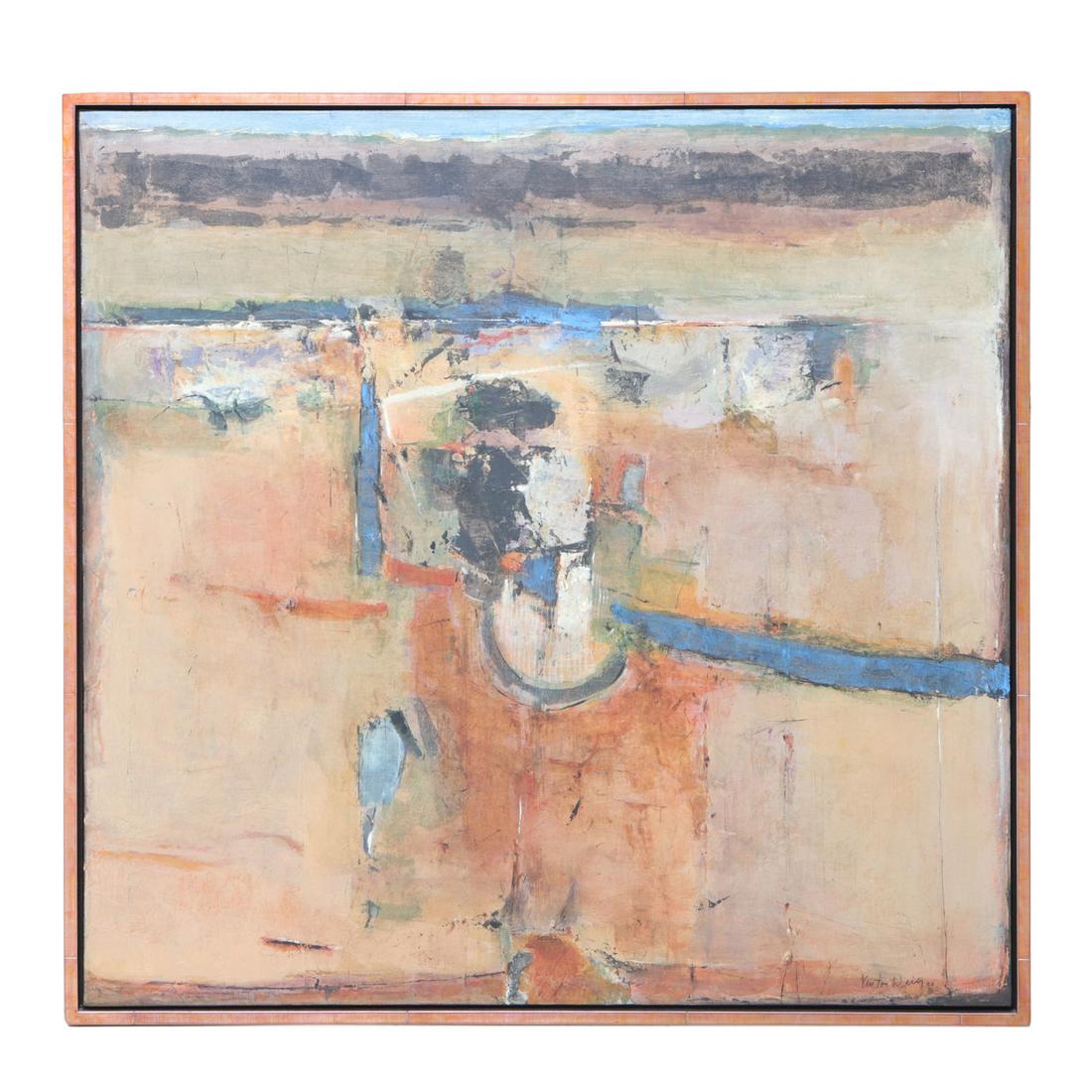 Anton Weiss, "Beyond the Horizon", Oil on Canvas: Anton Weiss, "Beyond the Horizon", Contemporary Oil on Canvas with Multi Color Paintwork in Recessed Frame. Canvas Size: 40" High, 40" Wide