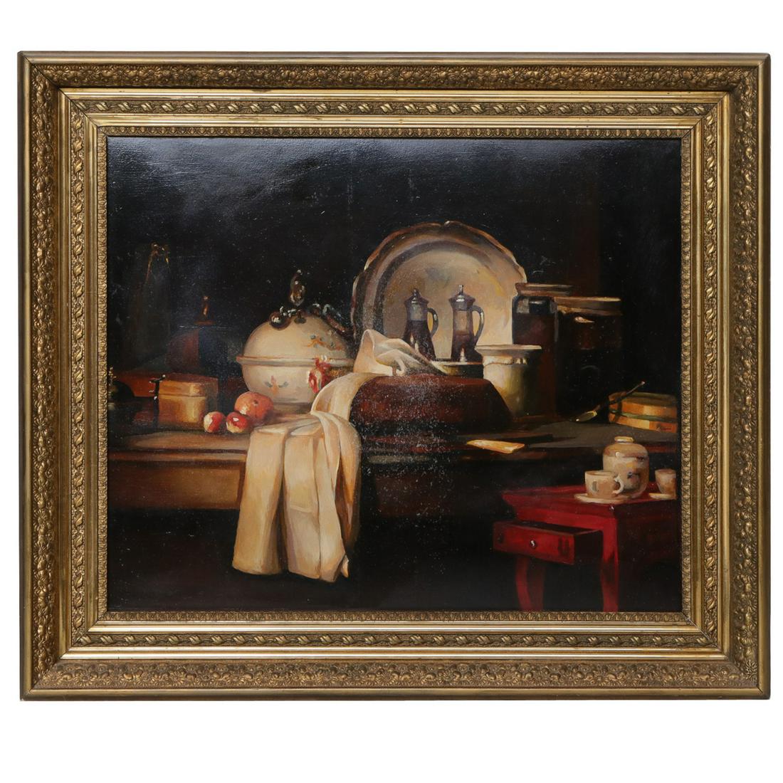 19th C. Still Life Painting, Oil on Canvas Mounted to Board (1 of 4)