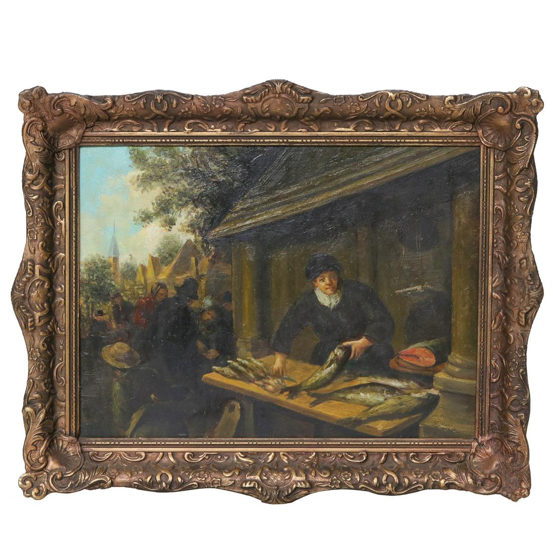 Fish Market Painting, Oil on Board (1 of 4)