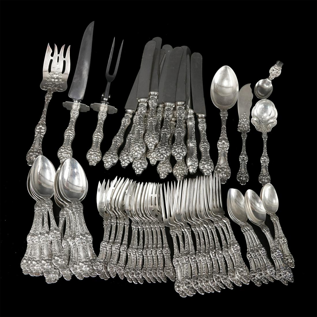 Sterling Silver Flatware with Floral Design, Set of 68 Pieces (1 of 3)