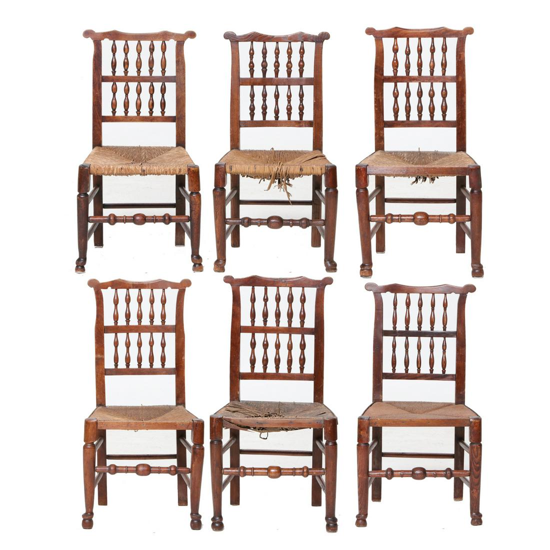Vintage English Lancashire Elm Side Chairs, Set of Six (1 of 9)