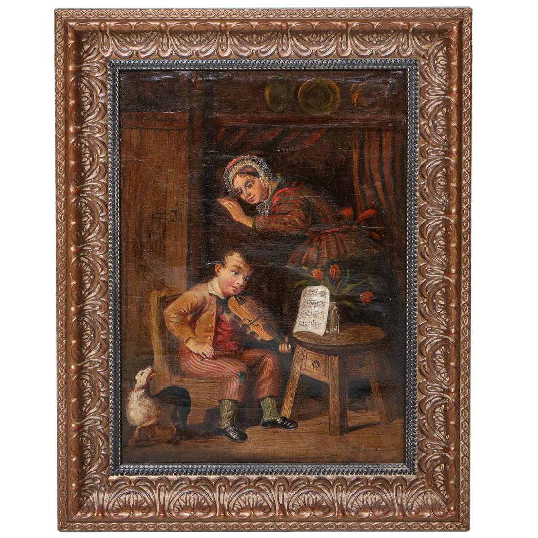 19th C. Interior Scene Painting, Oil on Canvas (1 of 6)