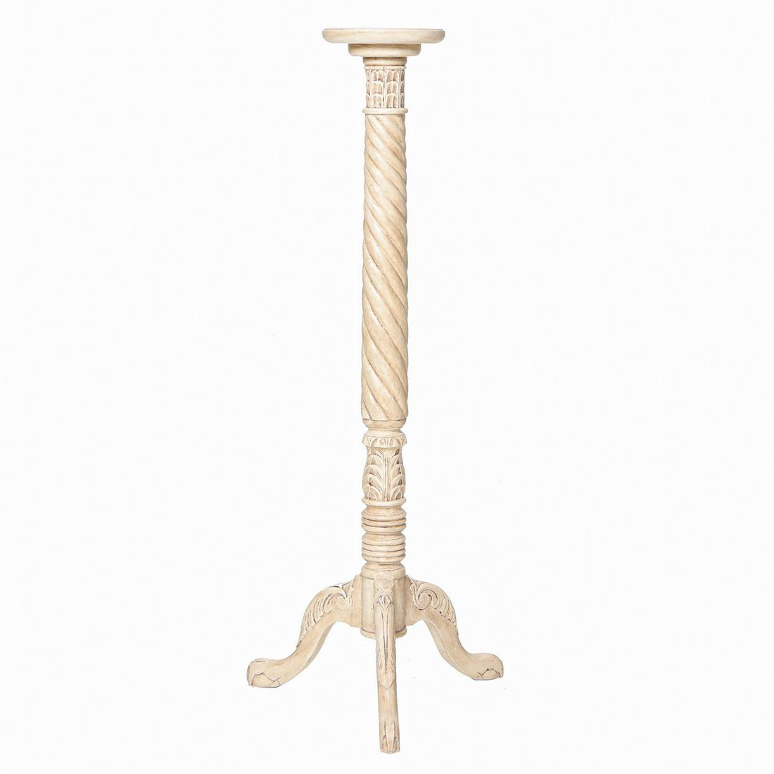 Painted Twist Pedestal with a Circular Top: Painted Twist Pedestal with a Circular Top and Barley Twist Column on Three Cabriole Legs with Acanthus Carved Knees and Ball and Claw Feet. 9.5" Diameter Top, 55" High