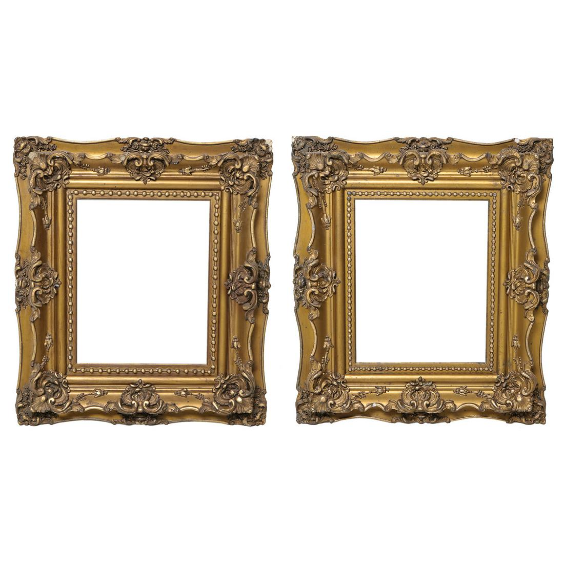 19th C. Gold Gilt Frames: 19th C. Gold Gilt Frames Having Shell, Leaf, Scroll and Floral Carvings, C. 1890. 34" High, 30" Wide