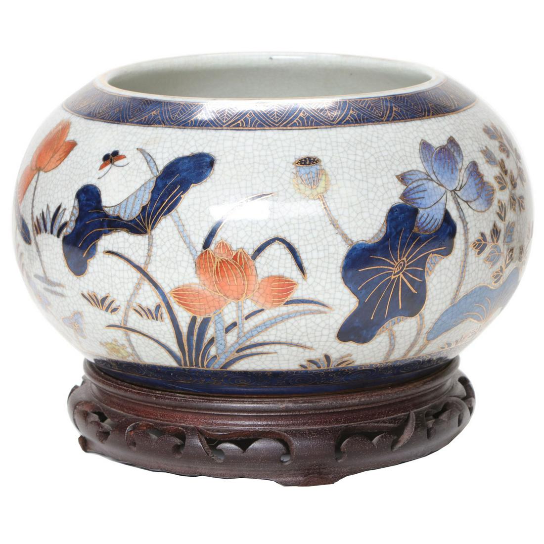 Oriental Porcelain Jardinere with Crackle Wear Design (1 of 3)