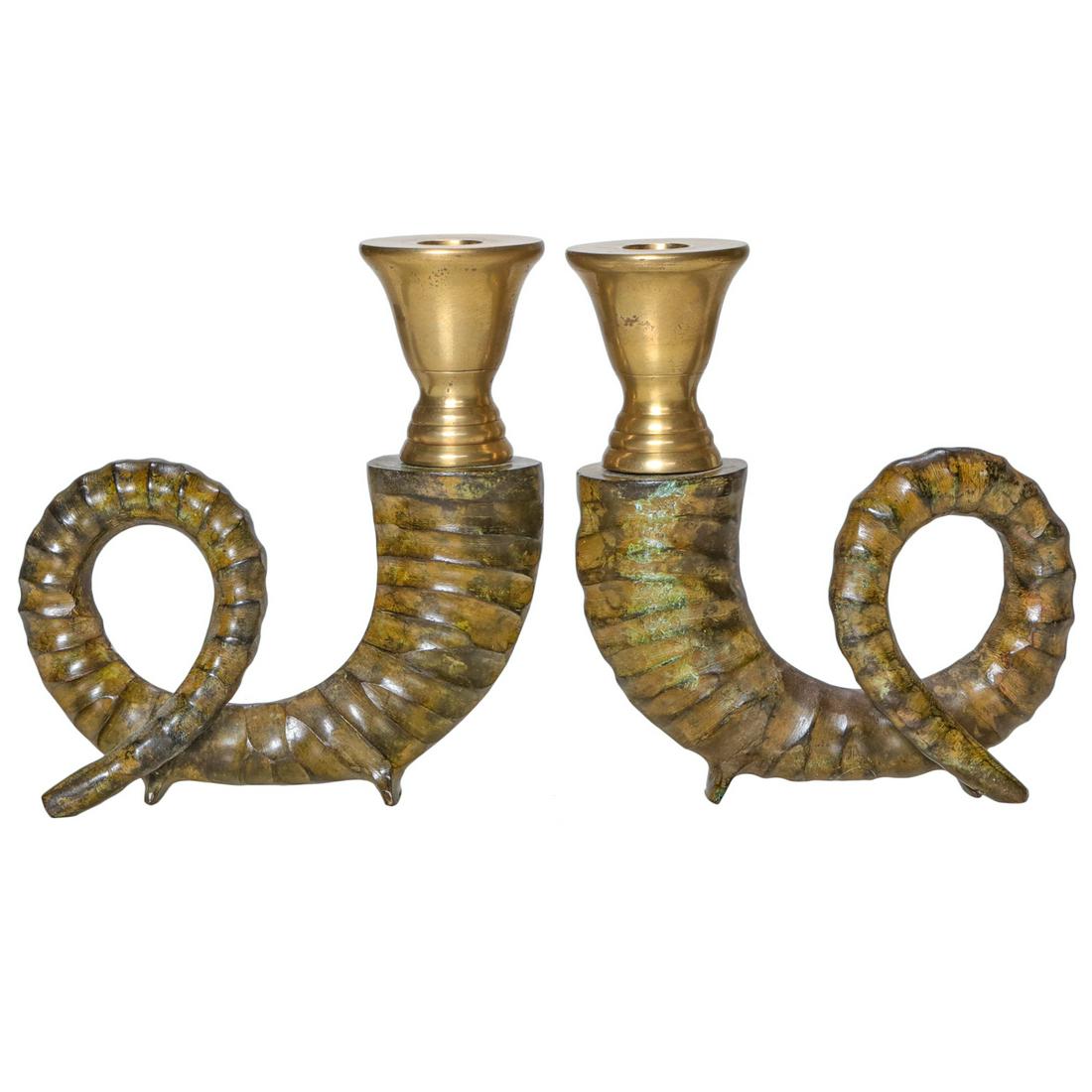 Ram Horn Shaped Metal Candlesticks (1 of 2)