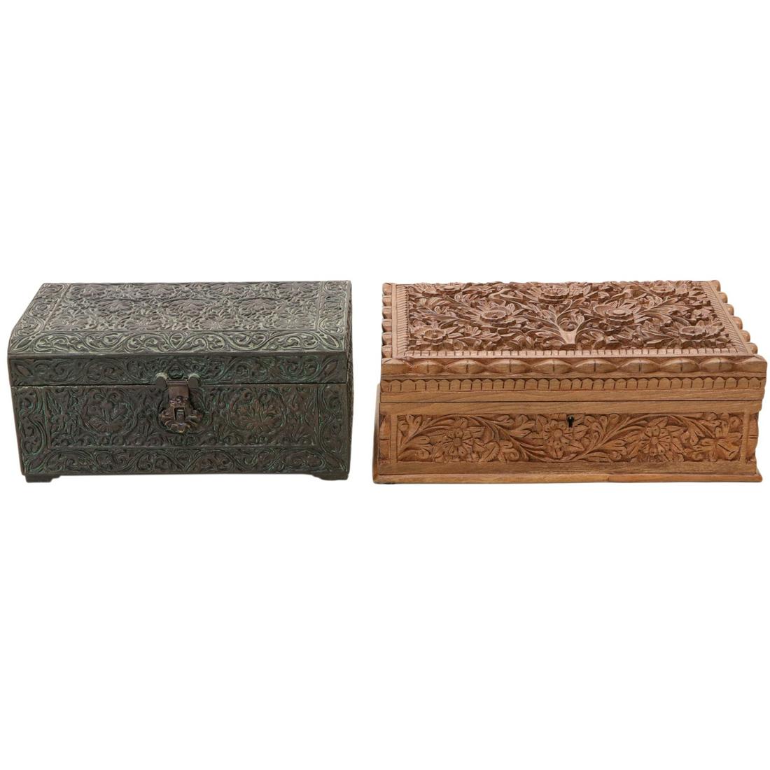Carved Teakwood and Embossed Metal Jewelry Boxes (1 of 8)