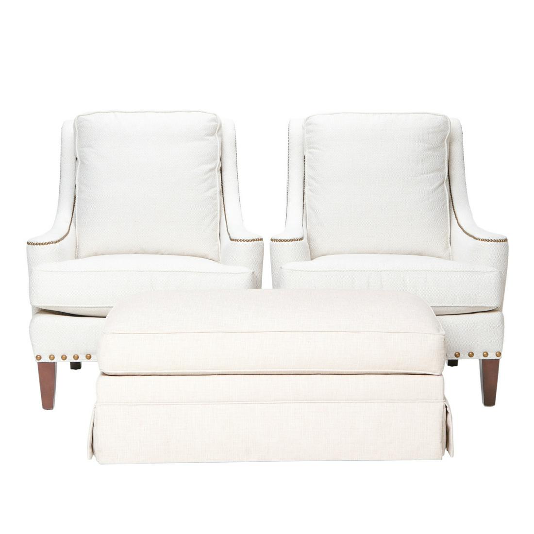 Sherrill Upholstered Wing Chairs and Companion Ottoman (1 of 9)