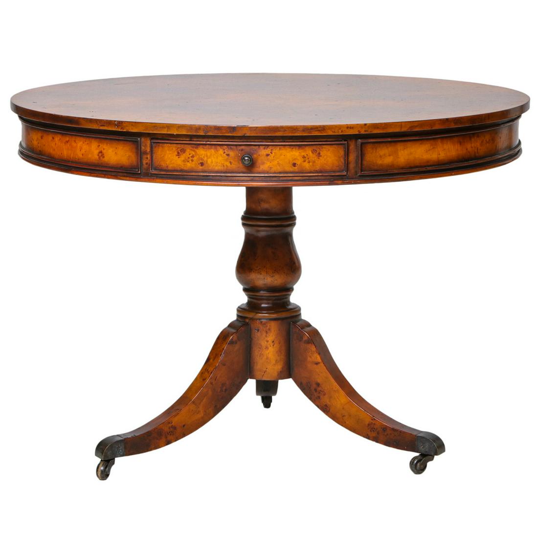 Burl Elm Circular Table with Three Drawers (1 of 3)