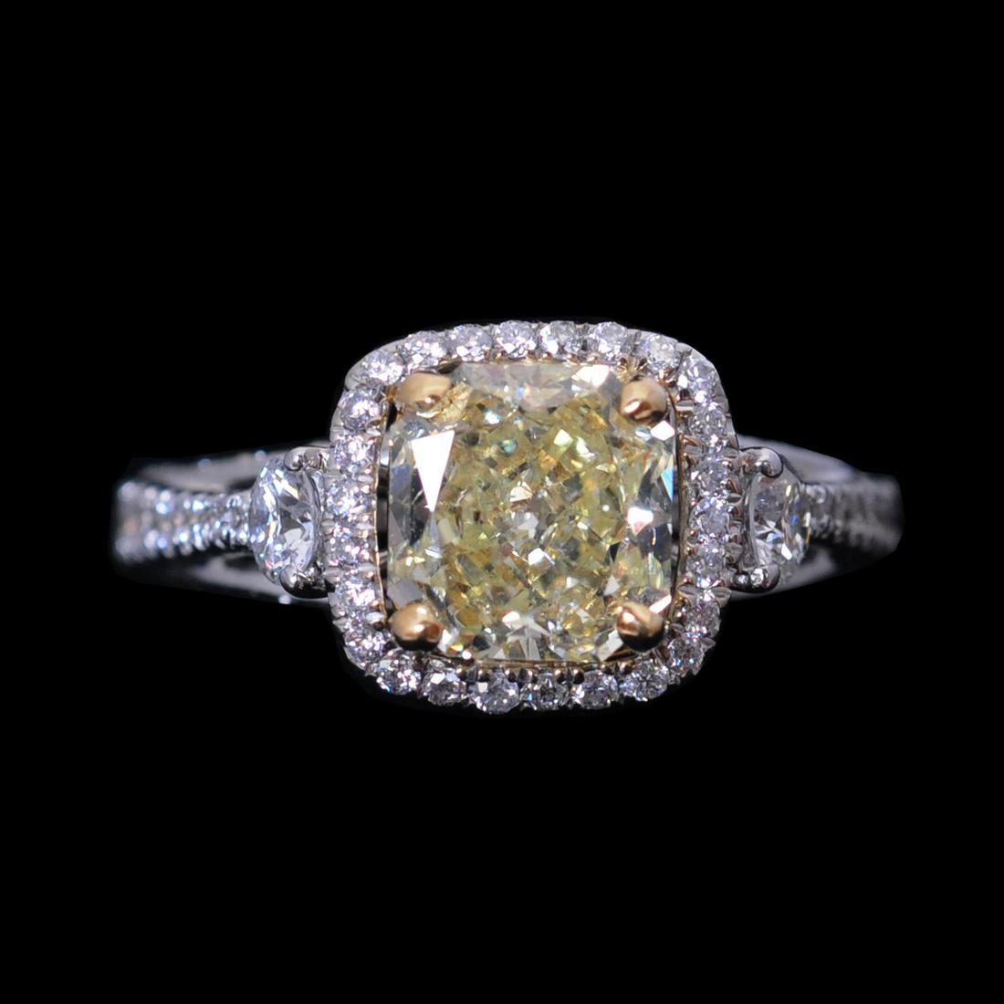 Natural Fancy Yellow Diamond Ring 18K White Gold (1 of 6)