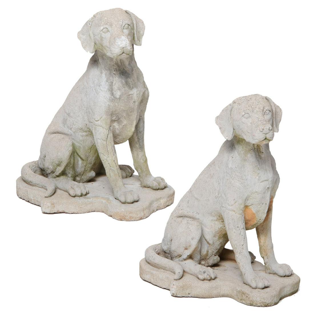 Cast Stone Dogs, Pair of Labradors, Seated on Shaped Bases (1 of 7)