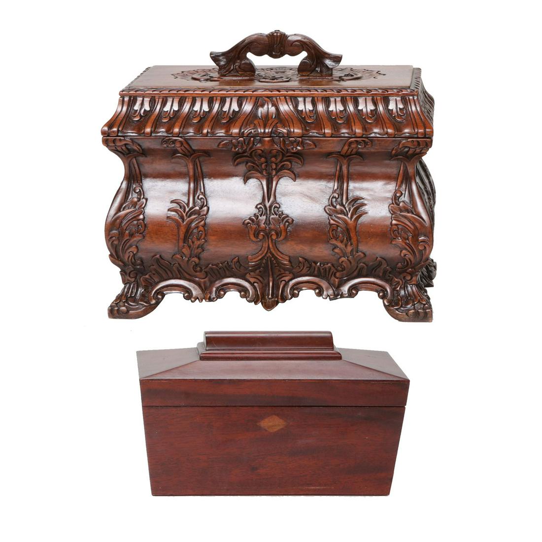 Mahogany Tea Caddies, Two Total (1 of 5)