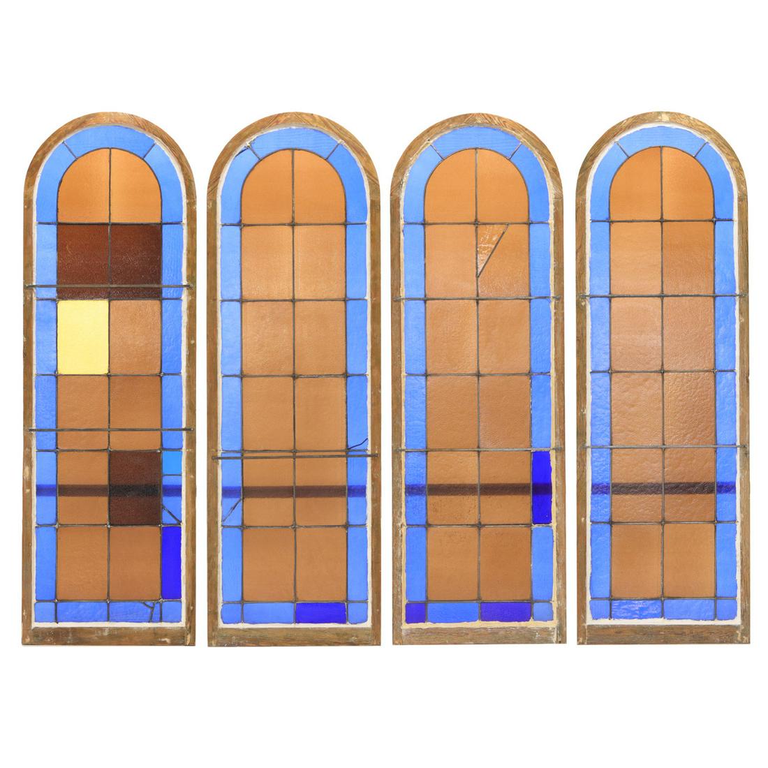 Large Antique Stained Glass Window Frames, Set of Four (1 of 6)