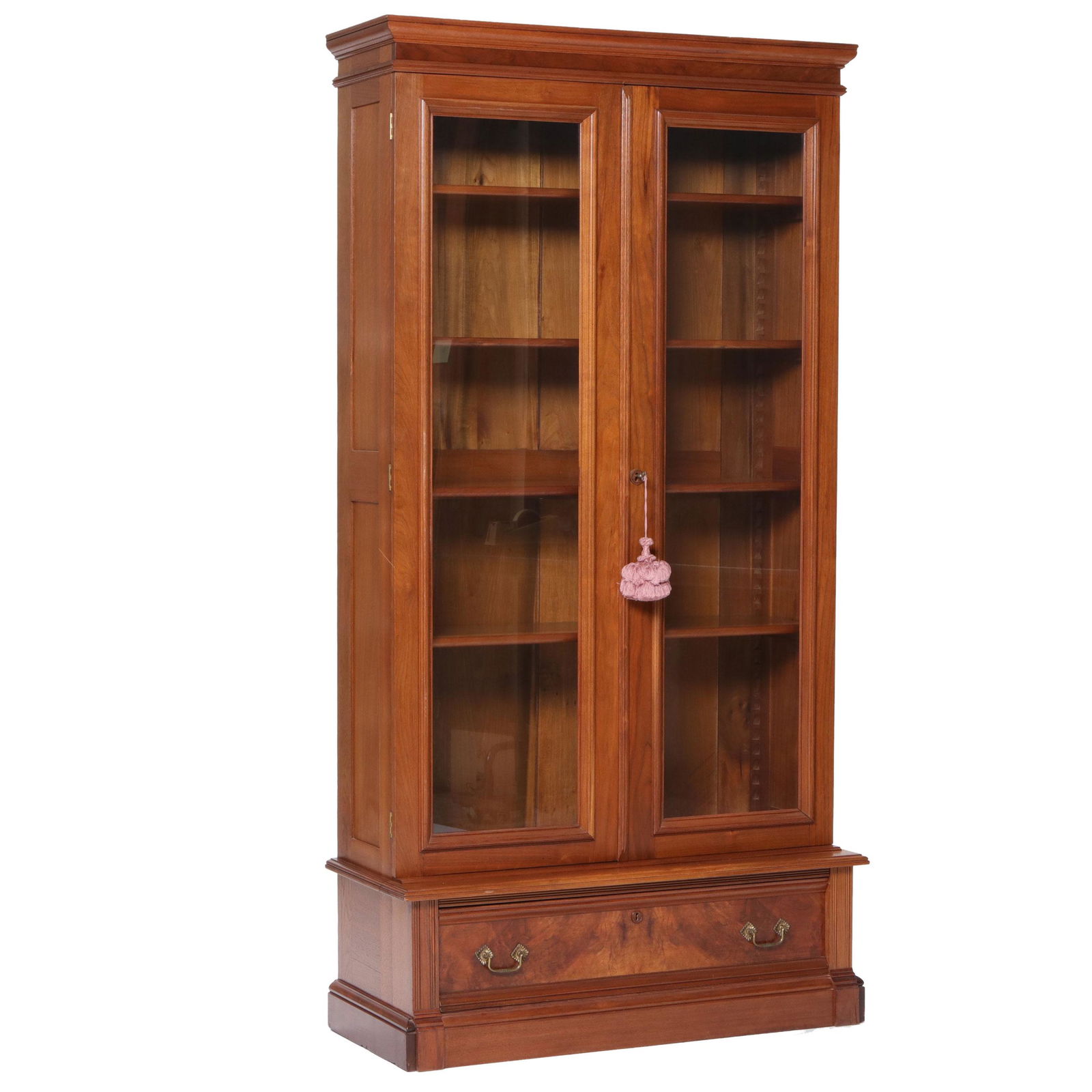 American Walnut Bookcase Cabinet with Upper Moulded Cornice (1 of 5)