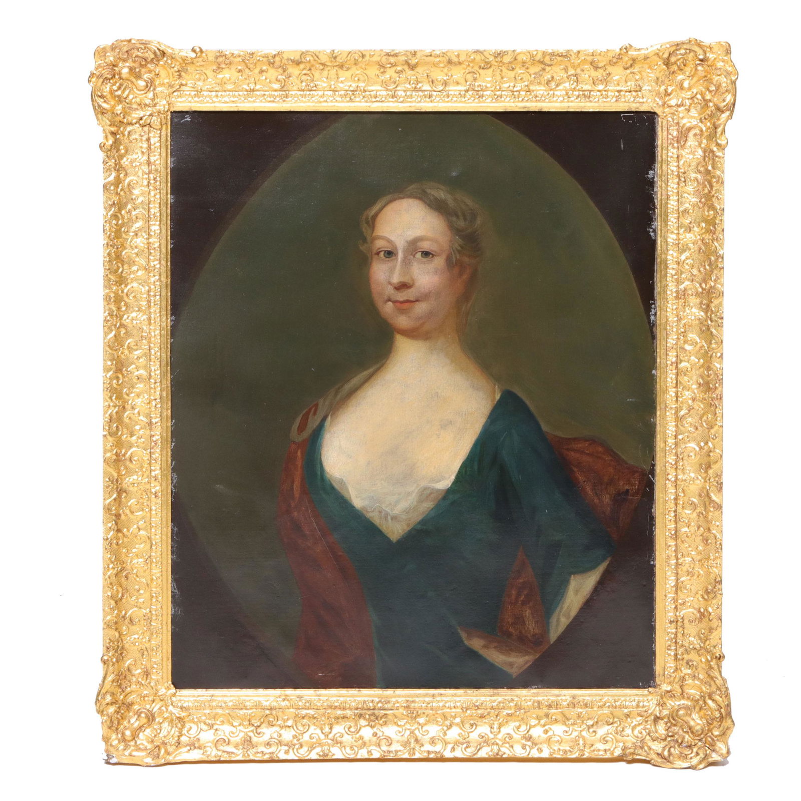 19th C. Portrait, Oil on Canvas, of a Lady with a Blue Dress (1 of 4)