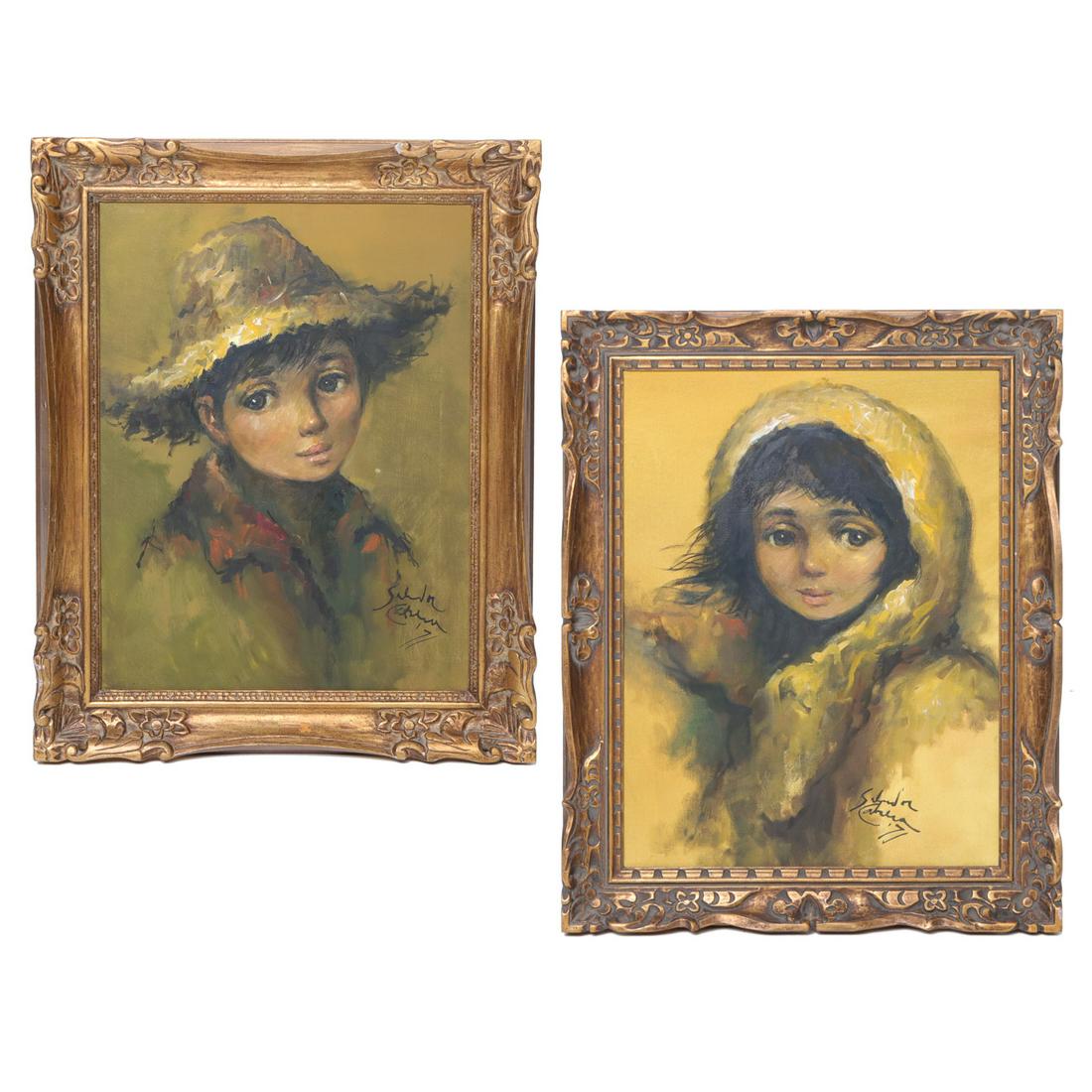 Salvador Cabrera Portraits, Oil on Canvas, of a Young Girl and Boy (1 of 9)
