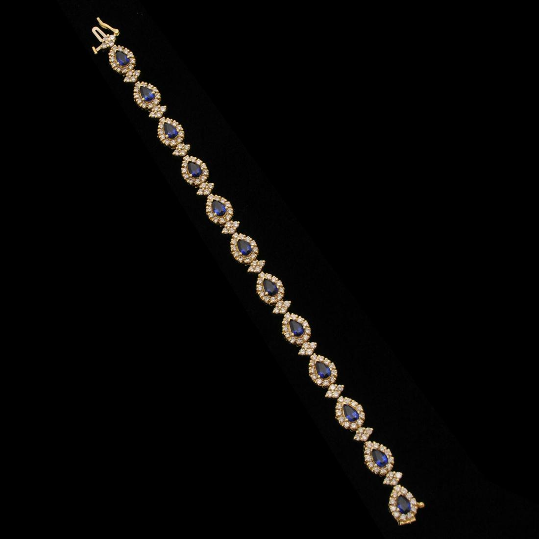Sapphire and Diamond Bracelet, 14K Yellow Gold, 7" Long (1 of 4)