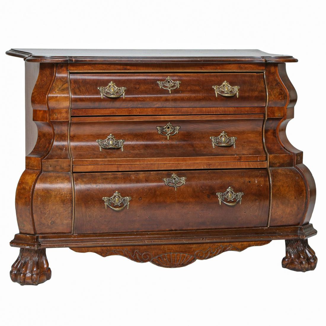 Antique Dutch Burl Walnut Bombe Chest with Shaped Top (1 of 6)