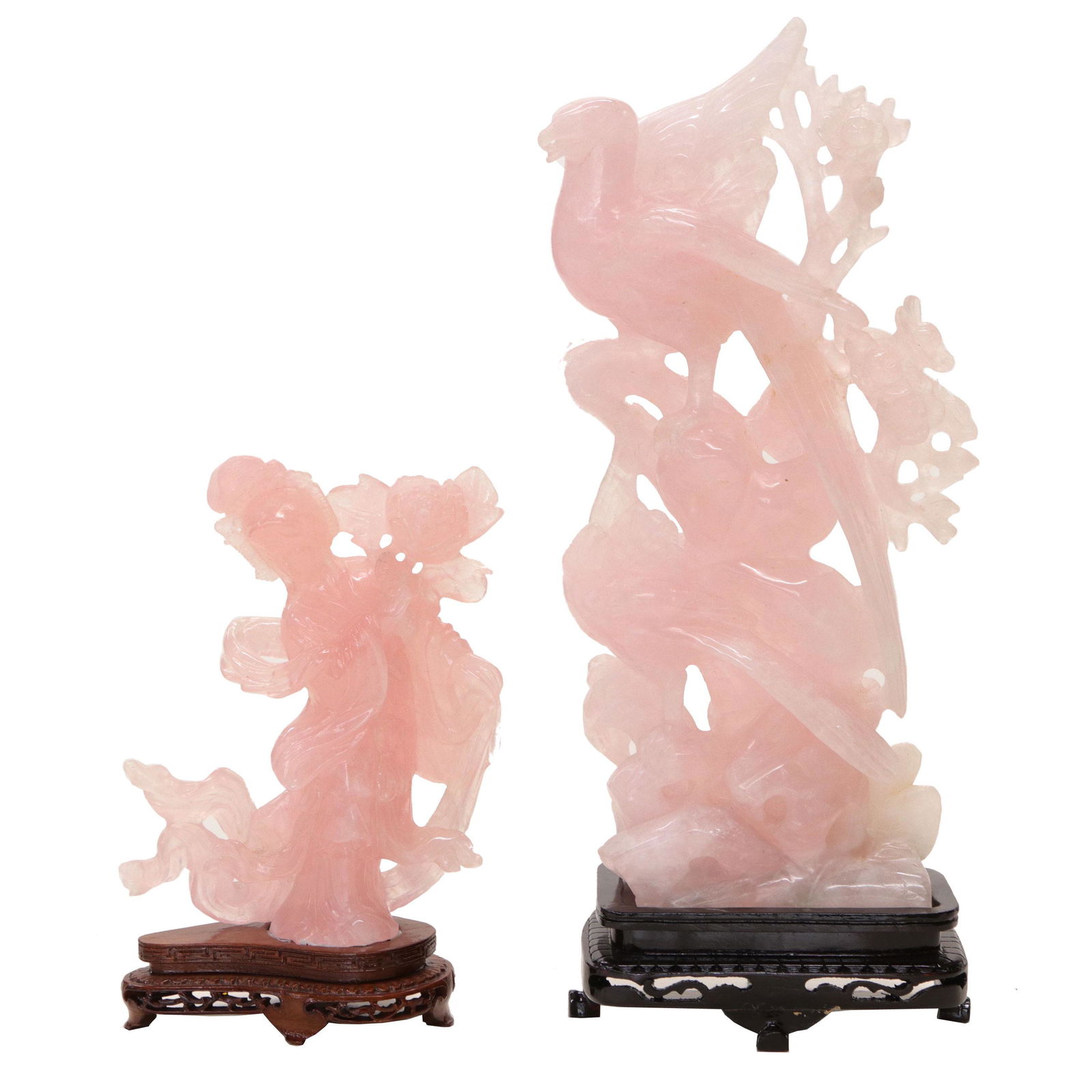 Rose Quartz Figure of a Lady and Birds, Two Pieces (1 of 5)