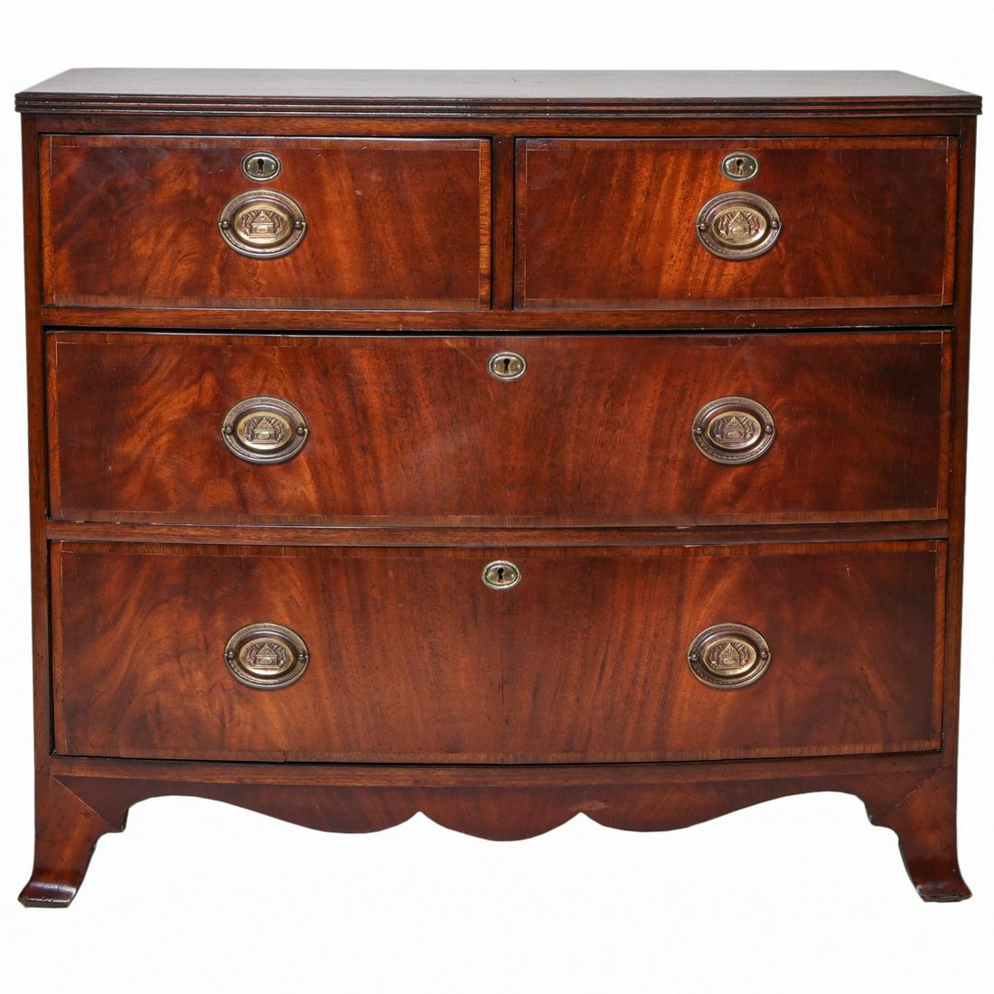 19th C. Mahogany Bow Front Chest with Two Small Drawers (1 of 8)
