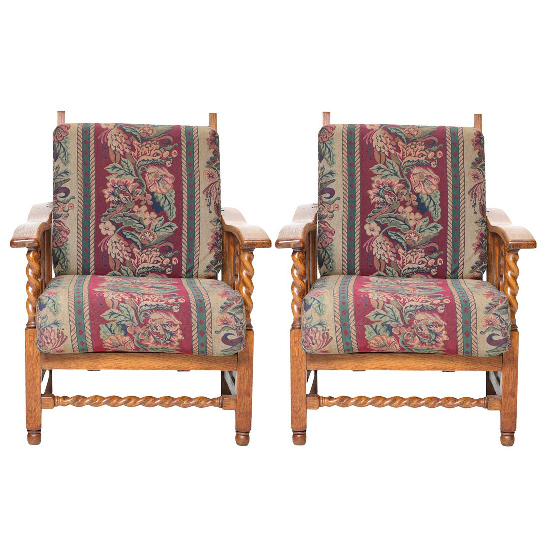 Arts and Crafts Oak Arm Chairs with Reclining Backs (1 of 7)