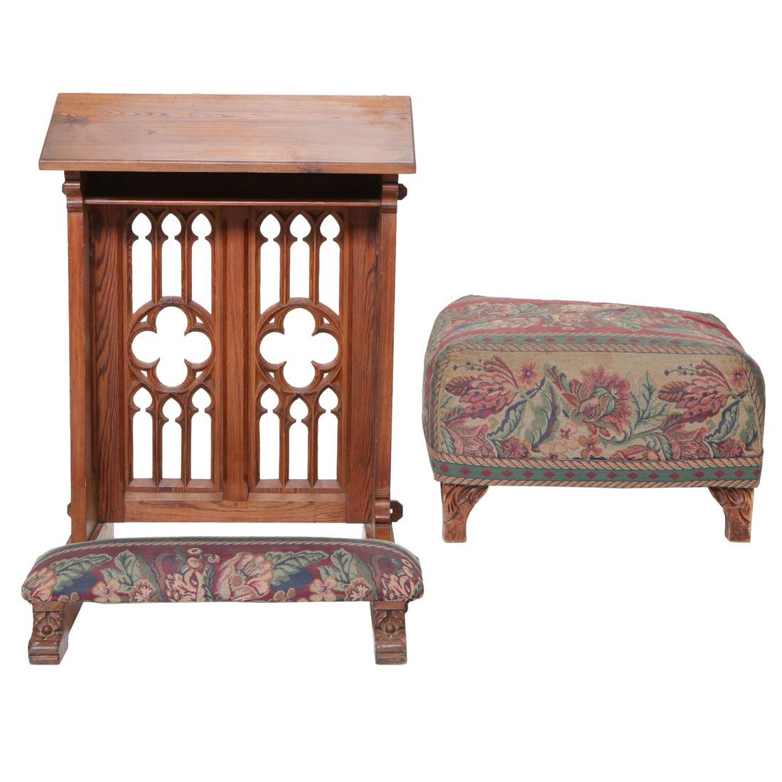 Vintage Oak Prie Dieu and Matching Ottoman, Two Pieces (1 of 8)