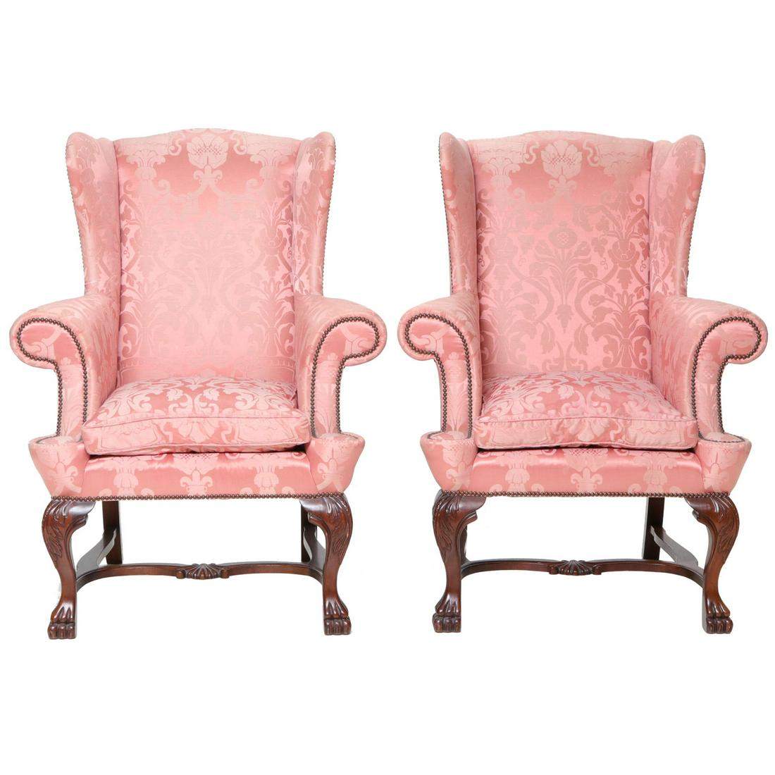Vintage Baker Mahogany Upholstered Wing Chairs (1 of 6)