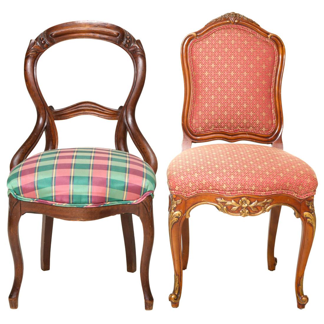 Victorian Mahogany Side Chairs, One with Gilt Carved Floral Back Crest (1 of 7)