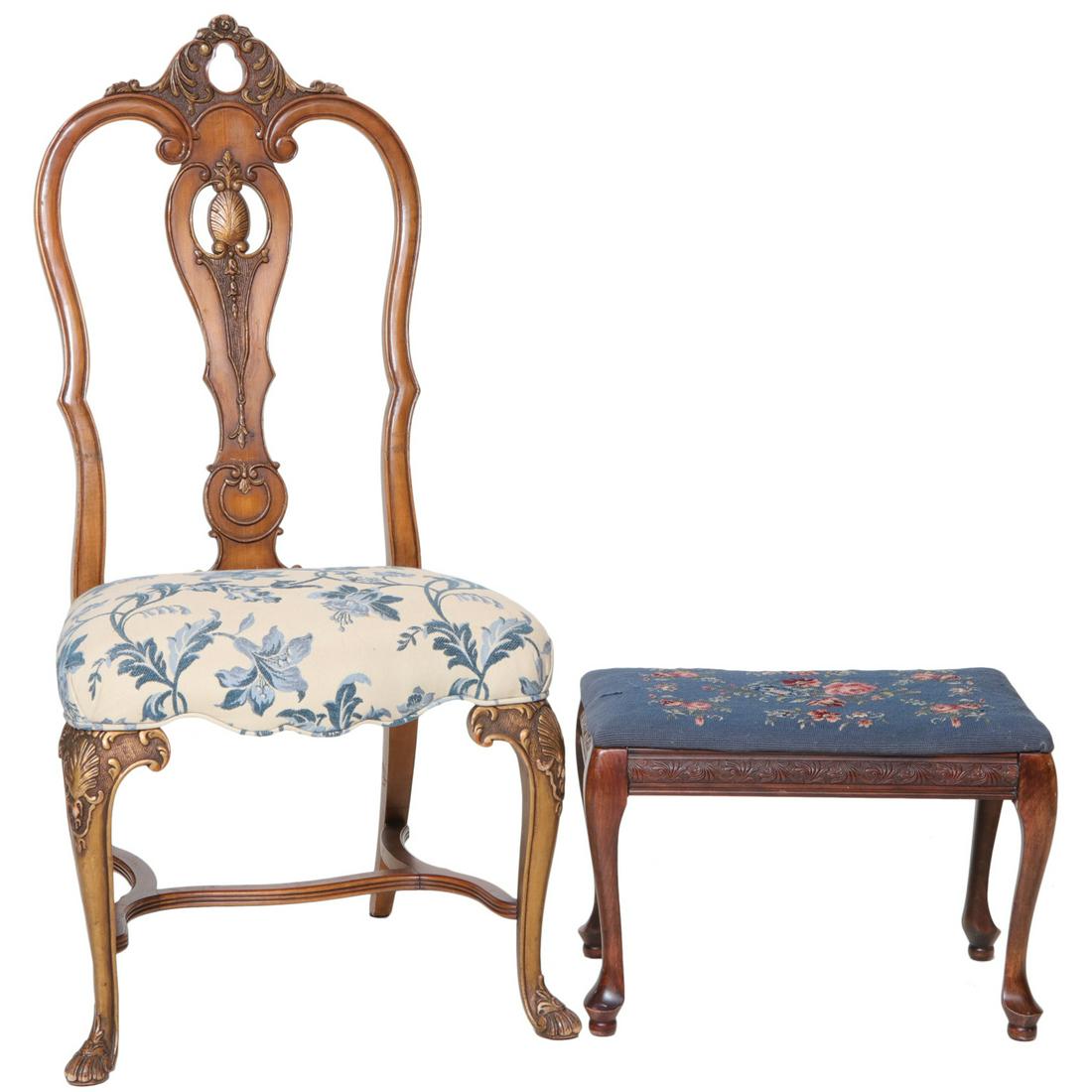 Oak Side Chair and Accompanying Walnut Stool (1 of 6)