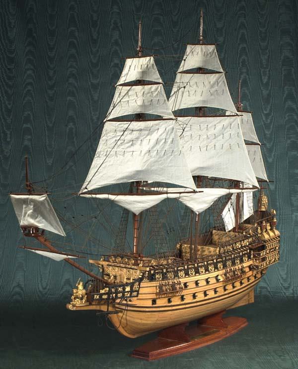 Model wooden ship with three masts, "HMS Sovereig: Model wooden ship with three masts, "HMS Sovereign of the Sea" "British