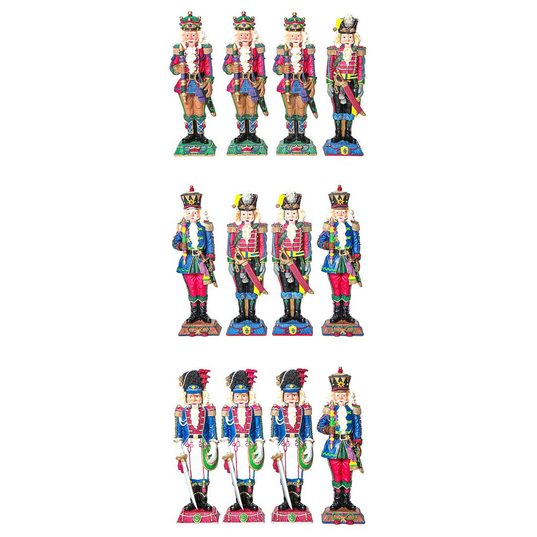 Galleria Lucchese Cast Resin Nutcrackers, Set of 12: Galleria Lucchese Cast Resin Nutcrackers, Set of 12, with Multicolor Uniforms, Made Exclusively From Roman Inc., Dated 1994. 10" High